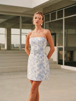 Jacquard Collarless Short Dress With Belt
