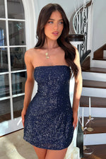 Arletta Strapless Sequin Mini Dress - Navy