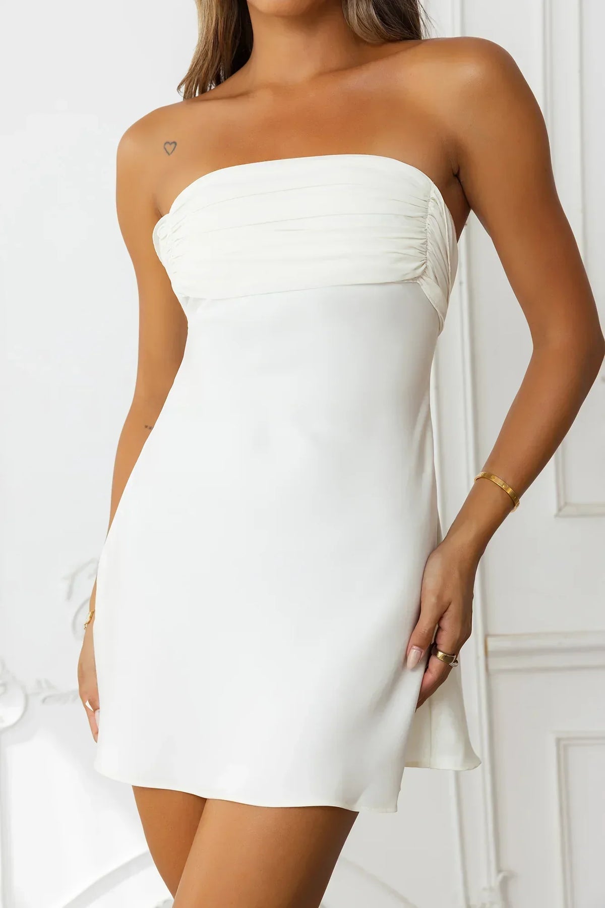 Like A Dream Off Shoulder Satin Mini Dress