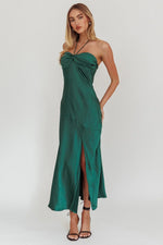 Kindred Spirit Strapless Gathered Bust Midi Dress Forest Green
