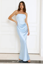Dressed To Dazzle Strapless Satin Maxi Dress