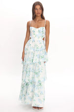 Vianne Tiered Cut-Out Maxi Dress Floral Blue