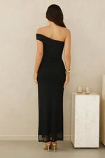 Berry Fresh Mesh One Shoulder Maxi Dress