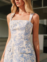 Flora Square-Neck Sleeveless Decor-Pockets Short Dress