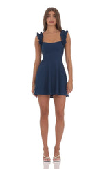 Ruffle Strap A-line Dress in Navy