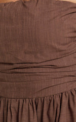 Polly Midi Dress - Strapless Ruched Dress in Chocolate
