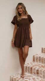 Molly Linen Mini Dress - Chocolate