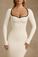 Modal Contrast-Trim Maxi Dress in Ivory
