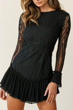 Dreamy Long Sleeve Mini Dress Black