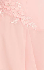 Penny Mini Dress - Strapless Corset Bodice Floral Embellished Godet Dress in Soft Pink