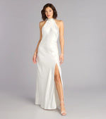 Andie Halter Open Back Slit Satin Formal Dress