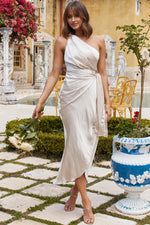 Island Time One-Shoulder Midi Dress Satin Champagne