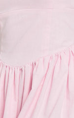 Morris Midi Dress - Linen Scoop Neck Gathered Dress in Pink