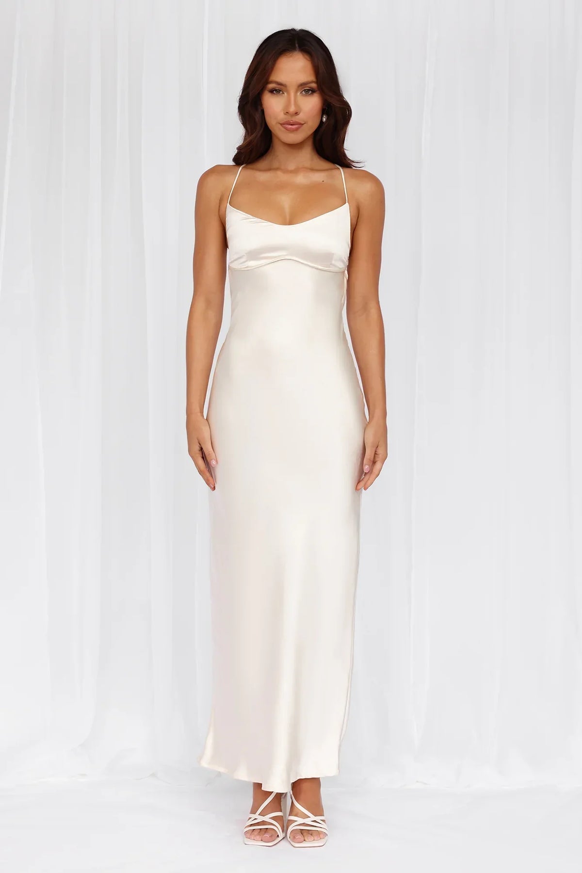 HELLO MOLLY The Samara Satin Maxi Dress Pearl