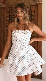 Hanae Mini Dress - White/Black Polka