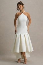Mavis | Cream Halter-Neck Maxi Dress With High-Low Skirt