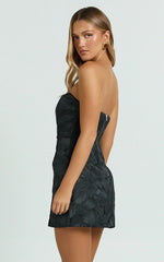 Brailey Mini Dress - Strapless Dress in Black Jacquard