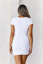 BASE The Scoop Neck Short Sleeve Ribbed Mini Dress White
