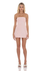 Rosette Strapless Dress in Pastel Pink
