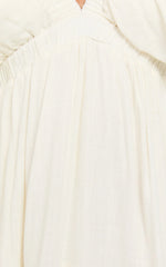 Lyrad Midi Dress - Linen Empire Waist Textured Dress in White