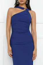 Nightlife Chic One Shoulder Mesh Midi Dress