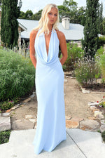 Mirella Plunge Halter Neck Maxi Dress - Blue