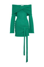 Camryn Off Shoulder Tie Knit Mini Dress - Green
