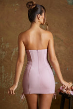 Lace Up Corset Bandeau Micro Mini Dress In Mauve