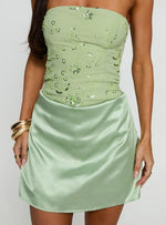 Lyrena Strapless Beaded Mini Dress Green