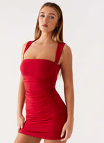 Mystic Fern Mini Dress - Merlot Red