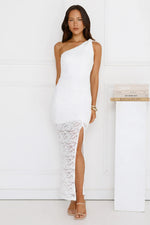 Champagne Crush One Shoulder Lace Maxi Dress White