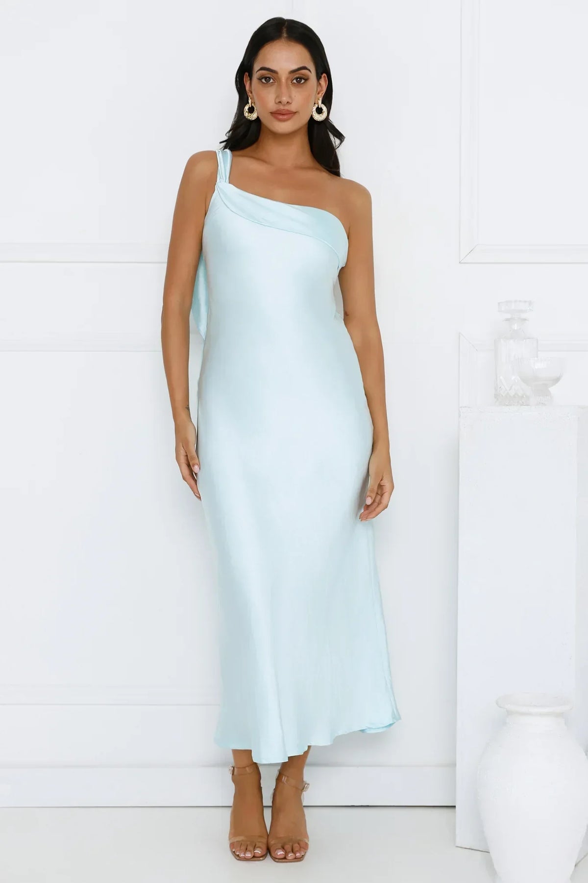 Romantic Tales Satin One Shoulder Maxi Dress
