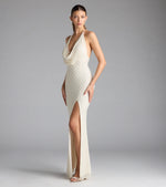 Alana Halter Beaded Sequin Formal Dress