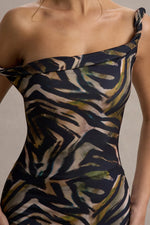 Nora | Zebra Print Twisted Asymmetric Midi Dress