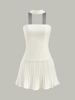 Halter Neck Strapless Pleated Mini Dress