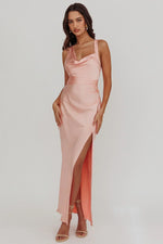 Midnight Sun Asymmetrical Strap Maxi Dress Apricot