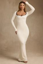 Modal Contrast-Trim Maxi Dress in Ivory