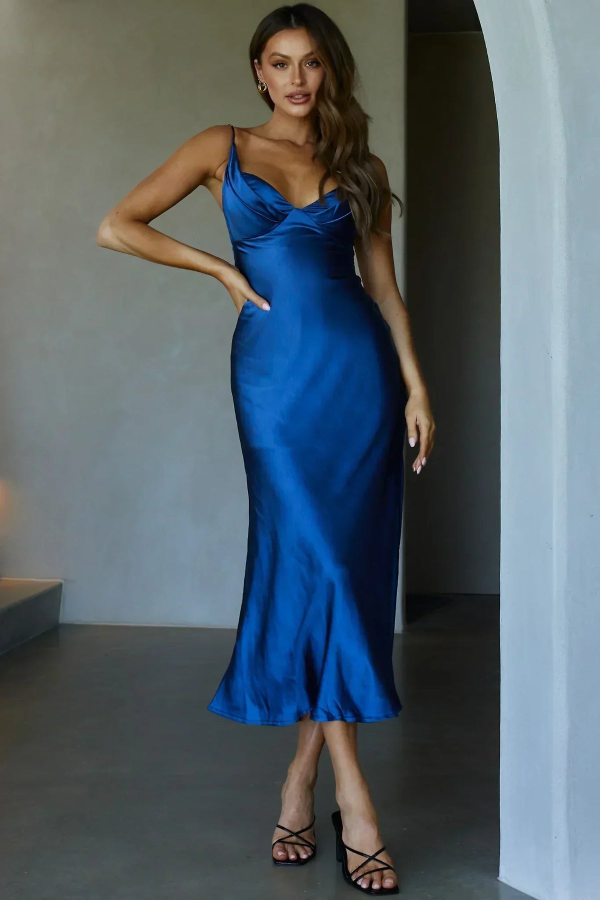 Infinity Pintuck Bust Maxi Dress Navy