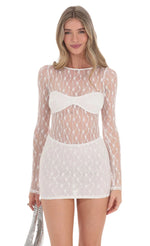 Long Sleeve Cutout lace Dress in White