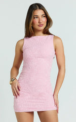Eira Mini Dress Lace Boat Neck Bodycon Dress in Pink