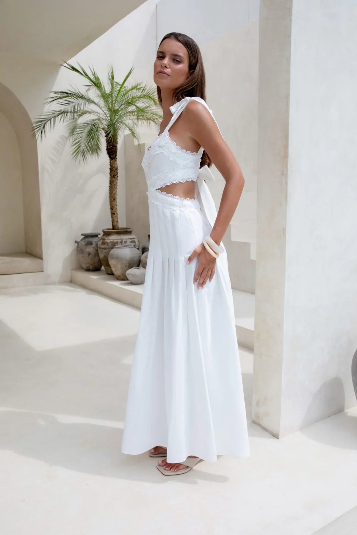 Laced In Time Maxi Dress White