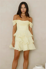 Pretty In The Sun Off Shoulder Mini Dress Yellow