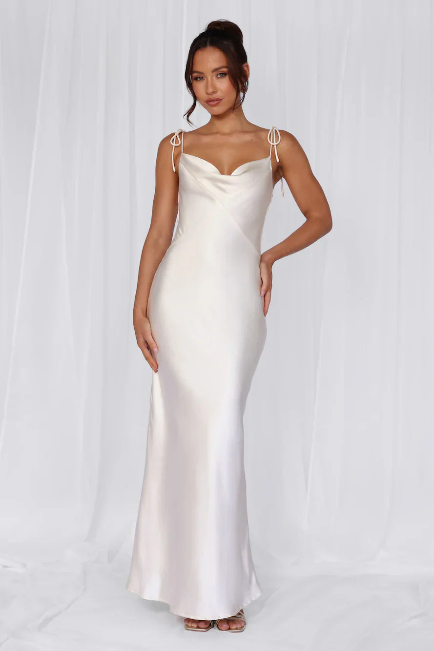 HELLO MOLLY The Penelope Cowl Satin Maxi Dress Pearl