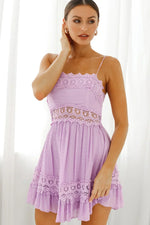 Desert Nights Crochet Lace Trim Tied Back Sun Dress Lilac