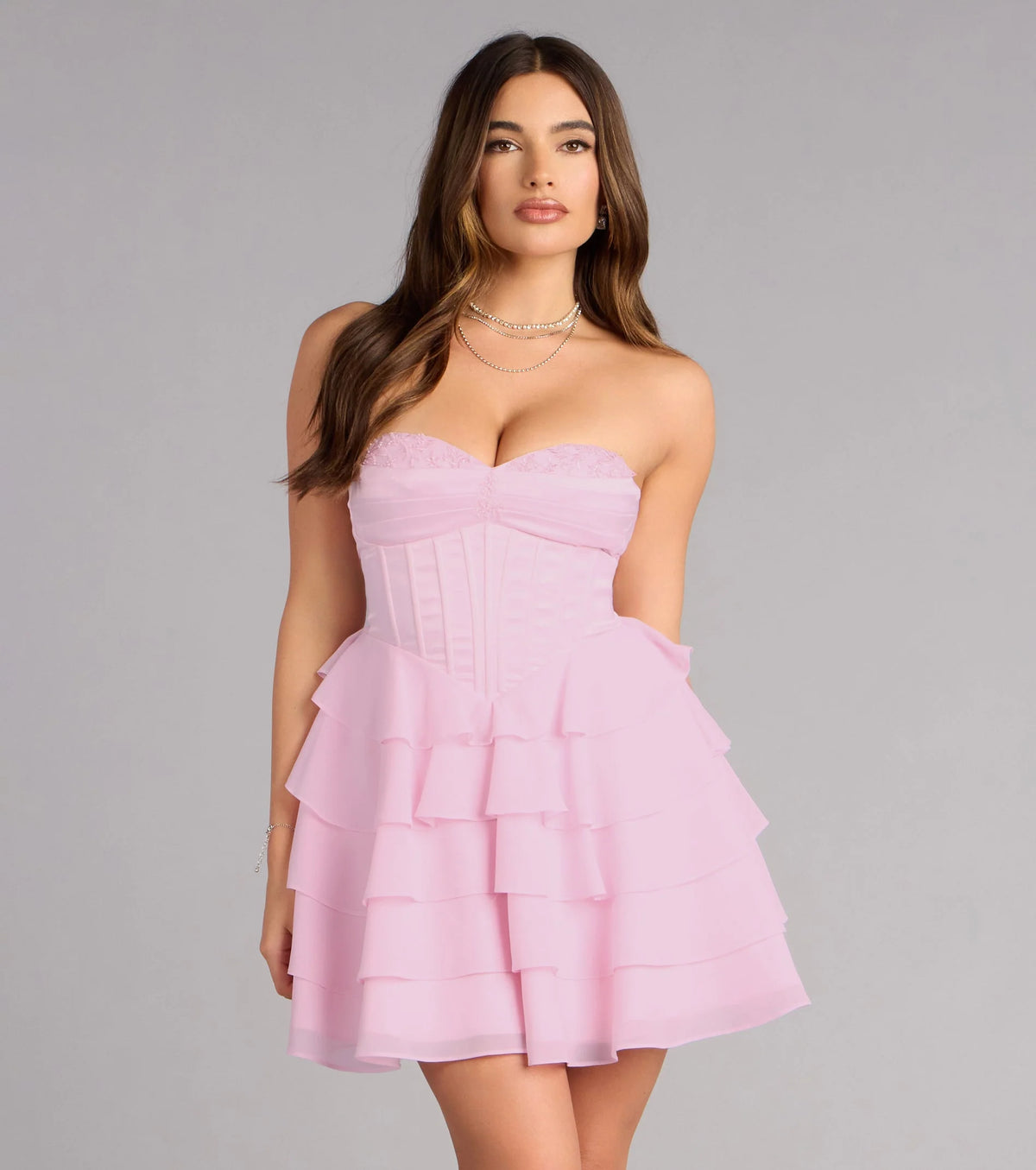 Jade Satin Chiffon Corset Skater Dress