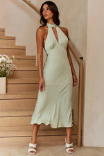 Madison Avenue Keyhole Bust Halterneck Midi Dress Pistachio