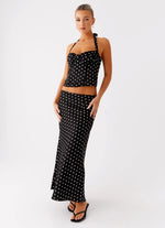 Breanne Midi Skirt - Black Polka Dot