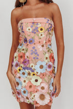Flora Day Strapless Floral Embellished Mini Dress Pale Pink