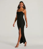 Klara Cowl Neck Faux Pearl Bead Column Dress