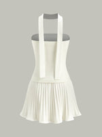 Halter Neck Strapless Pleated Mini Dress
